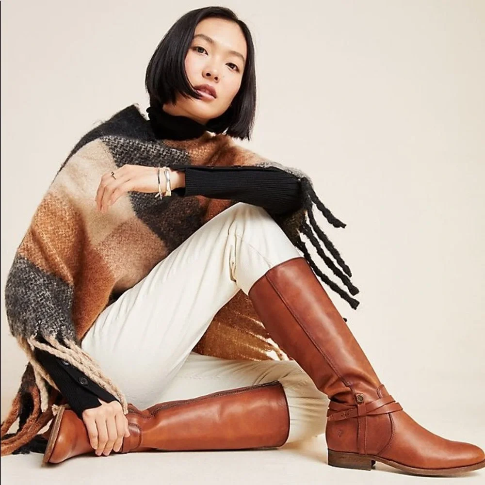 $398 Frye Melissa Belted Brown Fall Knee High Tall Genuine Leather Riding Boots